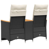 Reclining Garden Sofa 2-Seater with Table Black Poly Rattan - 45-Degree Angle