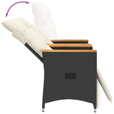 Reclining Garden Sofa 2-Seater with Table Black Poly Rattan - Rear View