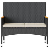 Garden Bench 2-Seater with Cushions and Table Black Poly Rattan - 45-Degree Angle