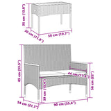 Garden Bench 2-Seater with Cushions and Table Black Poly Rattan