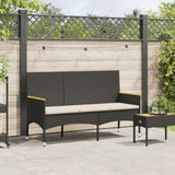 Garden Bench 3-Seater with Cushions Black Poly Rattan - Side View
