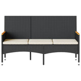 Garden Bench 3-Seater with Cushions Black Poly Rattan
