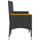 Garden Bench 3-Seater with Cushions Black Poly Rattan - 45-Degree Angle