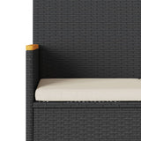 Garden Bench 3-Seater with Cushions Black Poly Rattan - Close-Up Angle