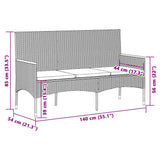 Garden Bench 3-Seater with Cushions Black Poly Rattan - Low Angle