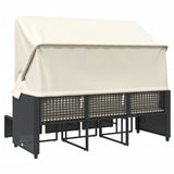 Garden Sofa 3-Seater with Canopy and Stools Black Poly Rattan - Rear View
