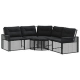 Garden Sofa with Cushions and Footstool L-Shaped Black Poly Rattan - Front View