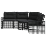 Garden Sofa with Cushions and Footstool L-Shaped Black Poly Rattan - Side View
