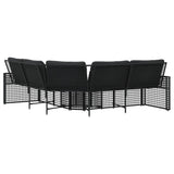 Garden Sofa with Cushions and Footstool L-Shaped Black Poly Rattan - Top-Down View
