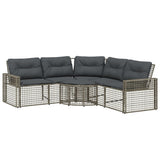 Garden Sofa with Cushions and Footstool L-Shaped Grey Poly Rattan - Front View