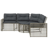 Garden Sofa with Cushions and Footstool L-Shaped Grey Poly Rattan - Side View