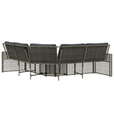 Garden Sofa with Cushions and Footstool L-Shaped Grey Poly Rattan - Top-Down View