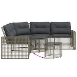 Garden Sofa with Cushions and Footstool L-Shaped Grey Poly Rattan - 45-Degree Angle