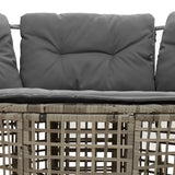 Garden Sofa with Cushions and Footstool L-Shaped Grey Poly Rattan - Rear View