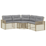 Garden Sofa with Cushions and Footstool L-Shaped Beige Poly Rattan - Front View