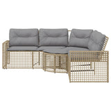 Garden Sofa with Cushions and Footstool L-Shaped Beige Poly Rattan