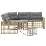 Garden Sofa with Cushions and Footstool L-Shaped Beige Poly Rattan - 45-Degree Angle