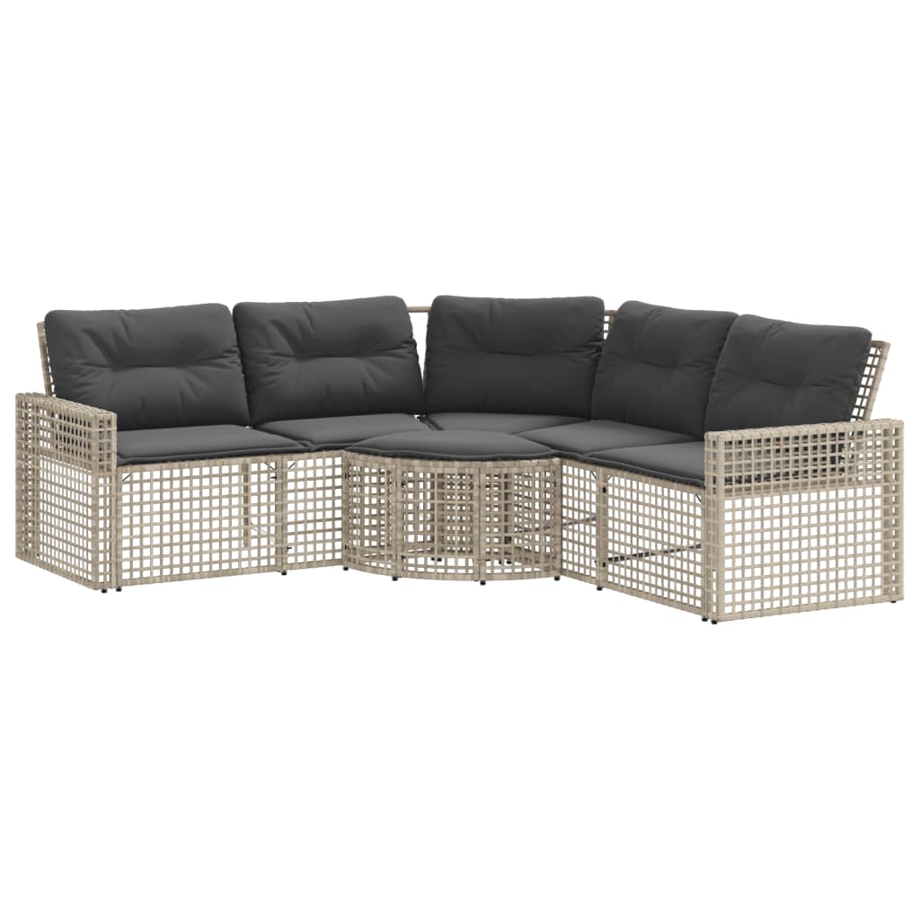 Garden Sofa with Cushions and Footstool L-Shaped Light Grey Poly Rattan
