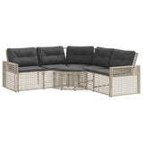 Garden Sofa with Cushions and Footstool L-Shaped Light Grey Poly Rattan - Front View
