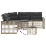 Garden Sofa with Cushions and Footstool L-Shaped Light Grey Poly Rattan - 45-Degree Angle