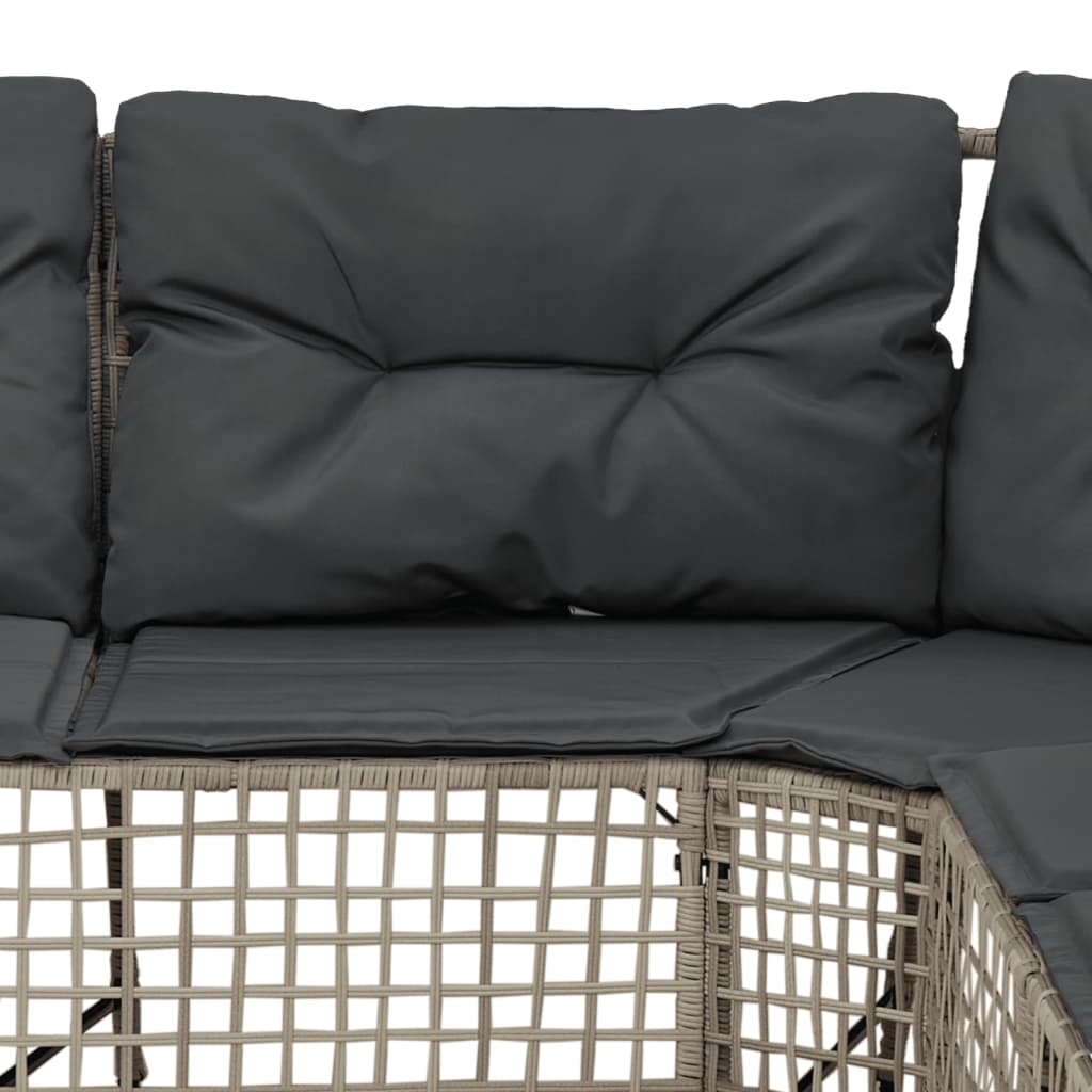 Garden Sofa with Cushions and Footstool L-Shaped Light Grey Poly Rattan