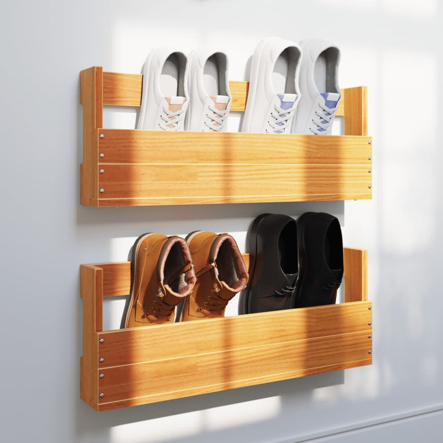 Wall-mounted Shoe Racks 2 pcs Wax Brown 59x8.5x23.5 cm