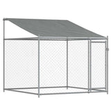 Dog Cage with Roof and Door Grey 2x2x2 m Galvanised Steel - Front View