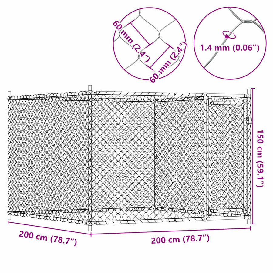Dog Cage with Door Grey 2x2x1.5 m Galvanised Steel