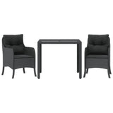 3 Piece Garden Dining Set with Cushions Black Poly Rattan