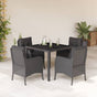 5 Piece Garden Dining Set with Cushions Black Poly Rattan
