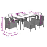 7 Piece Garden Dining Set with Cushions Black Poly Rattan