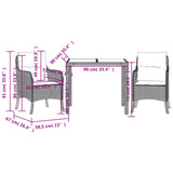 3 Piece Garden Dining Set with Cushions Grey Poly Rattan - Close-Up Angle
