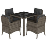 5 Piece Garden Dining Set with Cushions Grey Poly Rattan - Front View