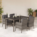 5 Piece Garden Dining Set with Cushions Grey Poly Rattan - Front View