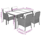 5 Piece Garden Dining Set with Cushions Grey Poly Rattan
