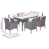 7 Piece Garden Dining Set with Cushions Grey Poly Rattan