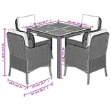 5 Piece Garden Dining Set with Cushions Black Poly Rattan - Close-Up Angle