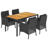 5 Piece Garden Dining Set with Cushions Black Poly Rattan - Front View