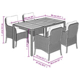 5 Piece Garden Dining Set with Cushions Black Poly Rattan - Close-Up Angle