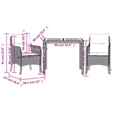 3 Piece Garden Dining Set with Cushions Grey Poly Rattan