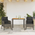 3 Piece Garden Dining Set with Cushions Grey Poly Rattan