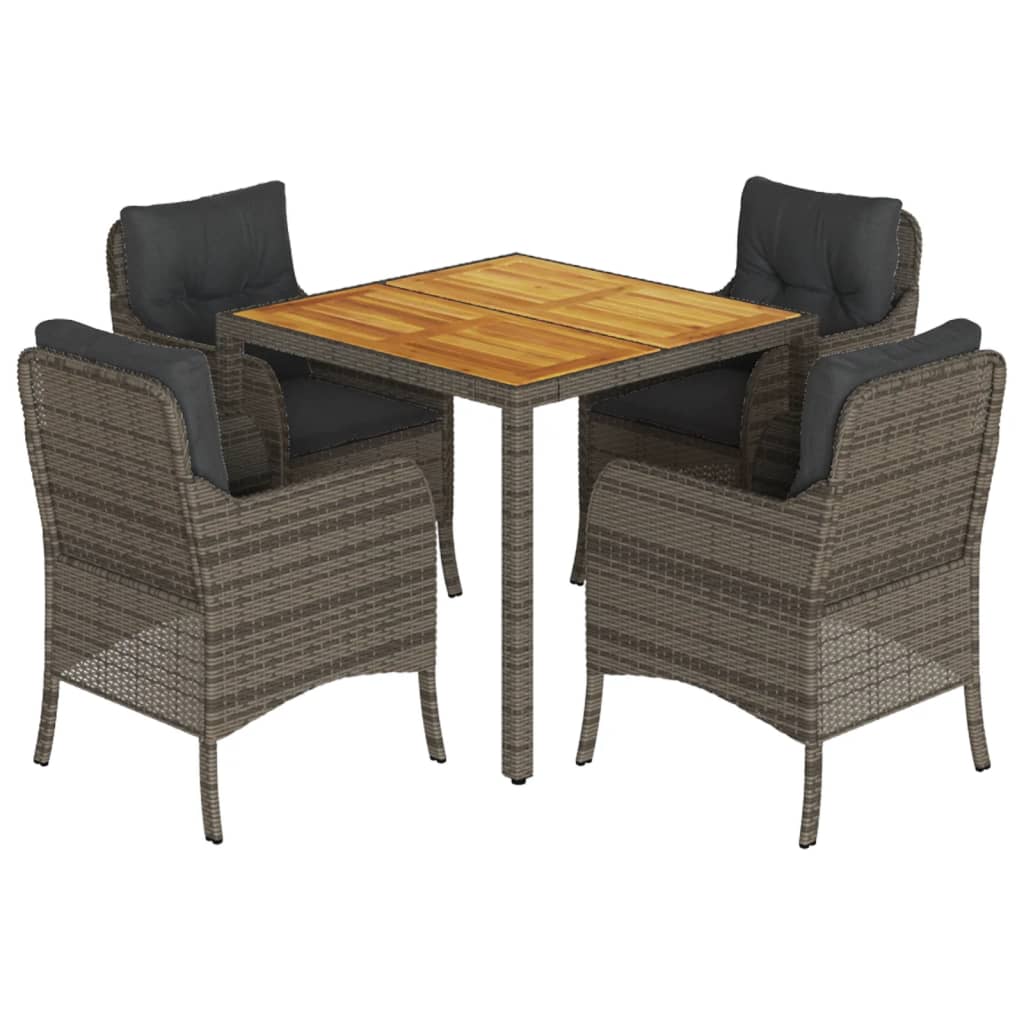 5 Piece Garden Dining Set with Cushions Grey Poly Rattan