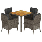 5 Piece Garden Dining Set with Cushions Grey Poly Rattan