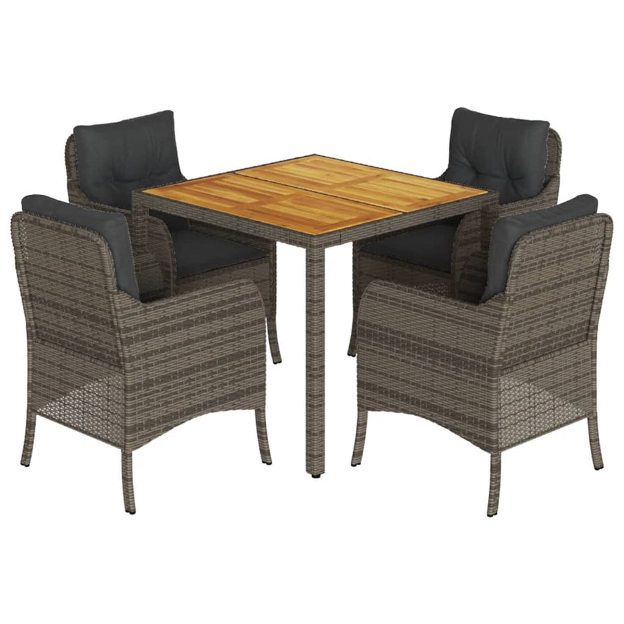 5 Piece Garden Dining Set with Cushions Grey Poly Rattan