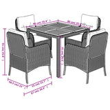 5 Piece Garden Dining Set with Cushions Grey Poly Rattan - Close-Up Angle