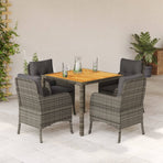 5 Piece Garden Dining Set with Cushions Grey Poly Rattan