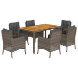 7 Piece Garden Dining Set with Cushions Grey Poly Rattan - Front View