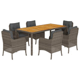 7 Piece Garden Dining Set with Cushions Grey Poly Rattan