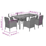 7 Piece Garden Dining Set with Cushions Grey Poly Rattan - Close-Up Angle