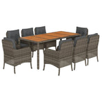 9 Piece Garden Dining Set with Cushions Grey Poly Rattan